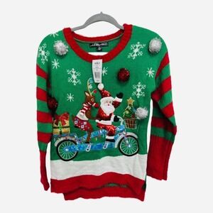 United States Sweaters XS Ugly Christmas Sweater NWT Green Red Santa Bike